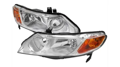 Spec-D Factory Style Headlights (Chrome Housing/Clear Lens) Honda Civic 2006-2011                                     - 2LH-CV064-V2-RS - Image 9