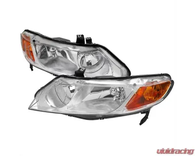 Spec-D Factory Style Headlights (Chrome Housing/Clear Lens) Honda Civic 2006-2011 - 2LH-CV064-V2-RS