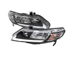 Spec-D LED Light Strip Factory Style Headlights w/ Amber Reflectors (Matte Black Housing/Clear Lens) Honda Civic 2006-2011