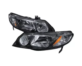 Spec-D Crystal Headlights w/ Amber Reflectors (Matte Black Housing/Clear Lens) Honda Civic 2006-2011