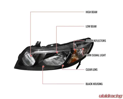 Spec-D Crystal Headlights (Matte Black Housing/Clear Lens) Honda Civic 2006-2011 - 2LH-CV064JM-RS