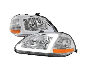 Spec-D LED Bars Factory Style Headlights (Chrome Housing/Clear Lens) Honda Civic 1996-1998