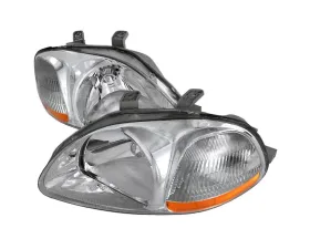 Spec-D Crystal Headlights w/ Amber Reflectors (Chrome Housing/Clear Lens) Honda Civic 1996-1998