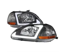 Spec-D LED Bars Factory Style Headlights (Matte Black Housing/Clear Lens) Honda Civic 1996-1998
