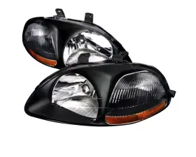 Spec-D Factory Style Crystal Headlights w/ Amber Reflectors (Matte Black Housing/Clear Lens) Honda Civic 1996-1998