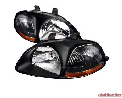 Spec-D Factory Style Crystal Headlights w/ Amber Reflectors (Matte Black Housing/Clear Lens) Honda Civic 1996-1998 - 2LH-CV96JM-RS