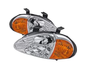Spec-D Headlights w/ Amber Reflectors (Chrome Housing/Clear Lens) Honda Civic Del Sol 1993-1997