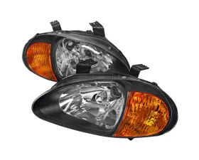 Spec-D Crystal Headlights w/ Amber Reflectors (Matte Black Housing/Clear Lens) Honda Civic Del Sol 1993-1997
