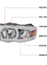 Spec-D LED Tube Factory Style Headlights (Chrome Housing/Clear Lens) Dodge Ram 2002-2005                                     - 2LH-DGP02-G3-GO - Image 9