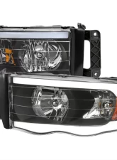 Spec-D LED Tube Factory Style Headlights (Matte Black Housing)/Clear Lens) Dodge Ram 2002-2005                                     - 2LH-DGP02JM-G3-GO - Image 10