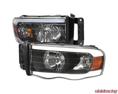 Spec-D LED Tube Factory Style Headlights (Matte Black Housing)/Clear Lens) Dodge Ram 2002-2005 - 2LH-DGP02JM-G3-GO