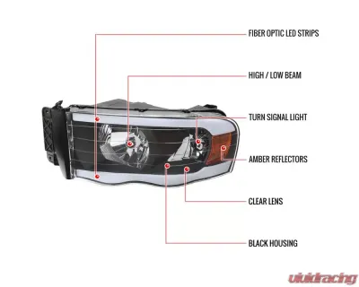 Spec-D LED Tube Factory Style Headlights (Matte Black Housing)/Clear Lens) Dodge Ram 2002-2005 - 2LH-DGP02JM-G3-GO