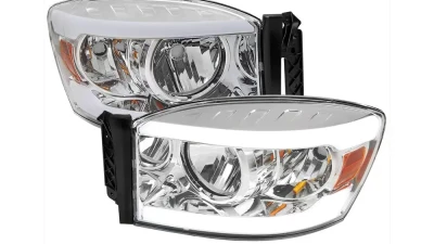 Spec-D LED Tube Factory Style Headlights w/ Amber Reflector (Chrome Housing/Clear Lens) Dodge Ram 2006-2009                                     - 2LH-DGP06-G3-GO - Image 10