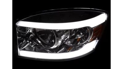 Spec-D LED Tube Factory Style Headlights w/ Amber Reflector (Chrome Housing/Clear Lens) Dodge Ram 2006-2009                                     - 2LH-DGP06-G3-GO - Image 2