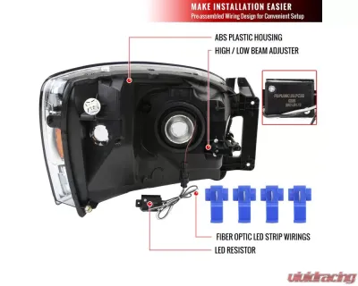 Spec-D LED Tube Factory Style Headlights w/ Amber Reflector (Chrome Housing/Clear Lens) Dodge Ram 2006-2009 - 2LH-DGP06-G3-GO