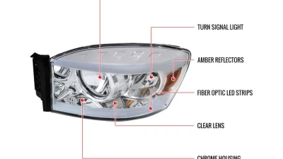 Spec-D LED Tube Factory Style Headlights w/ Amber Reflector (Chrome Housing/Clear Lens) Dodge Ram 2006-2009                                     - 2LH-DGP06-G3-GO - Image 9
