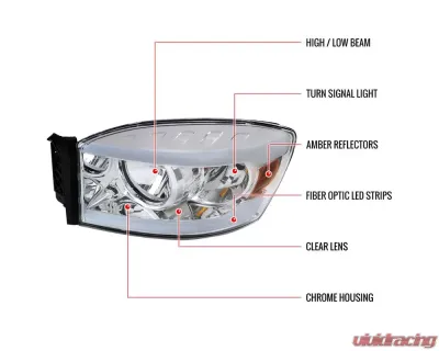 Spec-D LED Tube Factory Style Headlights w/ Amber Reflector (Chrome Housing/Clear Lens) Dodge Ram 2006-2009 - 2LH-DGP06-G3-GO