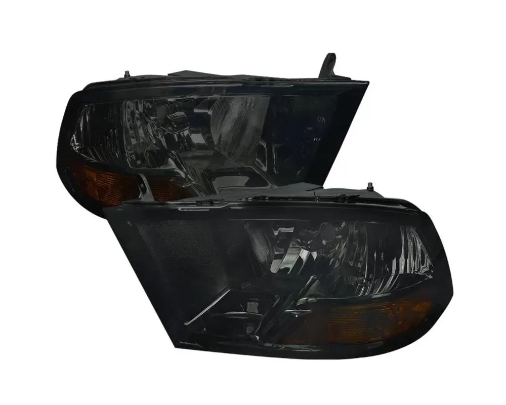 Spec-D Factory Dual Style Headlights w/ Amber Turn Signal Lamps (Chrome Housing/Smoke Lens) Dodge RAM 2009-2021 - 2LH-DGP09G-RS