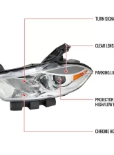 Spec-D Factory Style Headlights w/ Projector High/Low Beam (Chrome Housing/Clear Lens) Dodge Dart 2013-2016                                     - 2LH-DRT13-RS - Image 8