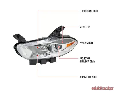 Spec-D Factory Style Headlights w/ Projector High/Low Beam (Chrome Housing/Clear Lens) Dodge Dart 2013-2016 - 2LH-DRT13-RS
