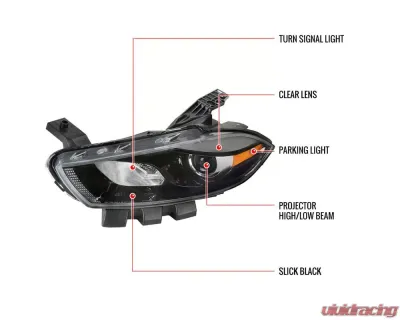Spec-D Factory Style Headlights w/ Projector High/Low Beam - Driver Side Only (Jet Black Housing/Clear Lens) Dodge Dart 2013-2016 - 2LH-DRT13JM-L-RS