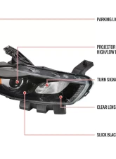 Spec-D Factory Style Headlights w/ Projector High/Low Beam - Passenger Side Only (Jet Black Housing/Clear Lens) Dodge Dart 2013-2016                                     - 2LH-DRT13JM-R-RS - Image 8