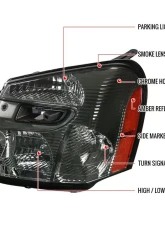 Spec-D Factory Style Headlights w/ Amber Reflector (Chrome Housing/Smoked Lens) Chevrolet Equinox 2005-2009                                     - 2LH-EQIX05G-ABM - Image 9