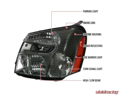 Spec-D Factory Style Headlights w/ Amber Reflector (Chrome Housing/Smoked Lens) Chevrolet Equinox 2005-2009 - 2LH-EQIX05G-ABM