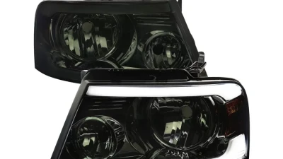 Spec-D LED Bar Factory Style Headlights (Chrome Housing/Smoked Lens) Ford F-150 | Lincoln Mark LT 2004-2008                                     - 2LH-F15004G-G3-GO - Image 10