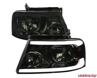 Spec-D LED Bar Factory Style Headlights (Chrome Housing/Smoked Lens) Ford F-150 | Lincoln Mark LT 2004-2008 - 2LH-F15004G-G3-GO
