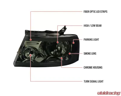 Spec-D LED Bar Factory Style Headlights (Chrome Housing/Smoked Lens) Ford F-150 | Lincoln Mark LT 2004-2008 - 2LH-F15004G-G3-GO