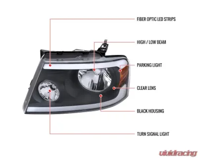 Spec-D LED Strip Factory Style Headlights (Matte Black Housing/Clear Lens) Ford F-150 | Lincoln Mark LT 2004-2008 - 2LH-F15004JM-G3-GO