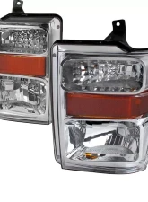 Spec-D Factory Style Headlights w/ Amber Reflectors (Chrome Housing/Clear Lens) Ford F-Series 2008-2010                                     - 2LH-F25008-RS - Image 10