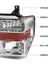Spec-D Factory Style Headlights w/ Amber Reflectors (Chrome Housing/Clear Lens) Ford F-Series 2008-2010                                     - 2LH-F25008-RS - Image 7