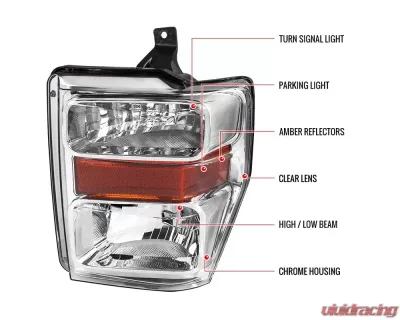 Spec-D Factory Style Headlights w/ Amber Reflectors (Chrome Housing/Clear Lens) Ford F-Series 2008-2010 - 2LH-F25008-RS