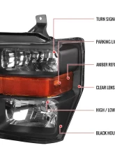 Spec-D Factory Style Headlights w/ Amber Reflectors (Matte Black Housing/Clear Lens) Ford F-Series 2008-2010                                     - 2LH-F25008JM-RS - Image 7