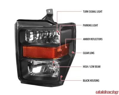 Spec-D Factory Style Headlights w/ Amber Reflectors (Matte Black Housing/Clear Lens) Ford F-Series 2008-2010 - 2LH-F25008JM-RS
