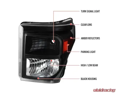 Spec-D Factory Style Headlights w/ Amber Reflectors (Matte Black Housing/Clear Lens) Ford F-Series 2011-2016 - 2LH-F25011JM-ABM