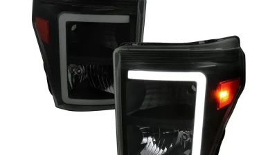 Spec-D LED C-Bar Factory Style Headlights (Black Housing/Smoked Lens) Ford F-Series 2011-2016                                     - 2LH-F25011SM-G3-RS - Image 10