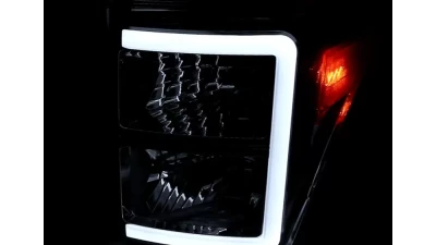 Spec-D LED C-Bar Factory Style Headlights (Black Housing/Smoked Lens) Ford F-Series 2011-2016                                     - 2LH-F25011SM-G3-RS - Image 3