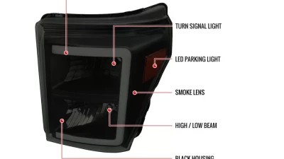 Spec-D LED C-Bar Factory Style Headlights (Black Housing/Smoked Lens) Ford F-Series 2011-2016                                     - 2LH-F25011SM-G3-RS - Image 10