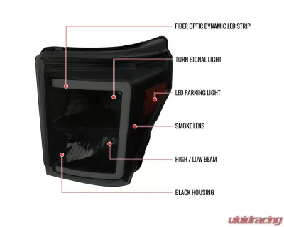 Spec-D LED C-Bar Factory Style Headlights (Black Housing/Smoked Lens) Ford F-Series 2011-2016 - 2LH-F25011SM-G3-RS