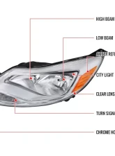Spec-D Factory Style Headlights w/ Amber Reflectors (Chrome Housing/Clear Lens) Ford Focus 2012-2014                                     - 2LH-FOC12-RS - Image 7