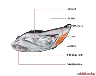 Spec-D Factory Style Headlights w/ Amber Reflectors (Chrome Housing/Clear Lens) Ford Focus 2012-2014 - 2LH-FOC12-RS