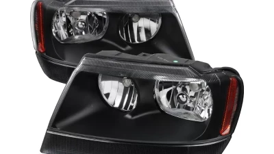 Spec-D Factory Style Crystal Headlights w/ Amber Reflectors (Matte Black Housing/Clear Lens) Jeep Grand Cherokee 1999-2004                                     - 2LH-GKEE99JM-ABM - Image 9