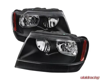 Spec-D Factory Style Crystal Headlights w/ Amber Reflectors (Matte Black Housing/Clear Lens) Jeep Grand Cherokee 1999-2004 - 2LH-GKEE99JM-ABM
