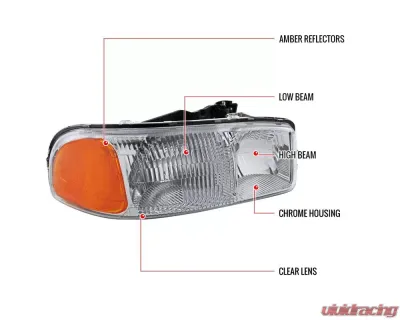 Spec-D Crystal Headlight w/ Amber Reflector (Clear Lens) - Passenger Side Only  GMC Sierra | Yukon 1999-2006 - 2LH-GMC99-R-GO