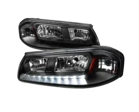 Spec-D LED Light Strip Crystal Headlights (Matte Black Housing/Clear Lens) Chevrolet Impala 2000-2005