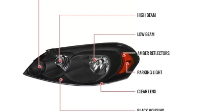 Spec-D Factory Style Crystal Headlights w/ Amber Reflectors (Matte Black Housing/Clear Lens) Chevrolet Impala | Monte Carlo 2006-2015                                     - 2LH-IPA06JM-RS - Image 7