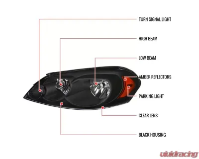 Spec-D Factory Style Crystal Headlights w/ Amber Reflectors (Matte Black Housing/Clear Lens) Chevrolet Impala | Monte Carlo 2006-2015 - 2LH-IPA06JM-RS